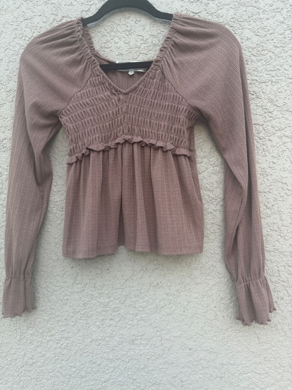 Smocked V-Neck Peplum Tunic Top in Mauve